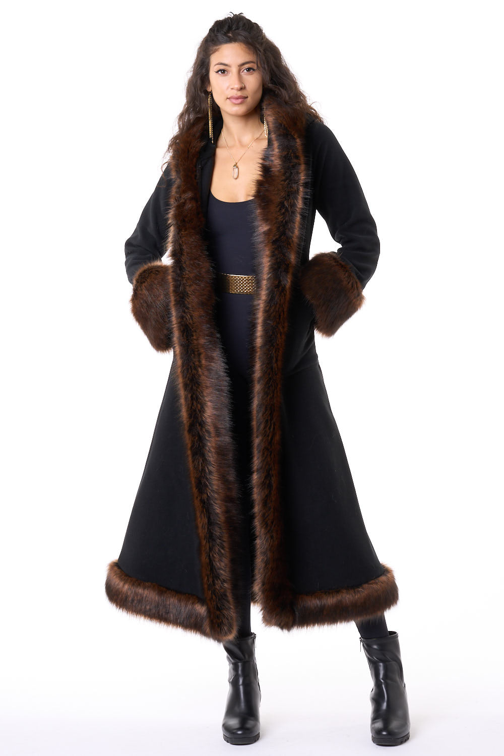 Classic Tamo Coat: Black Coat + Brown Trim