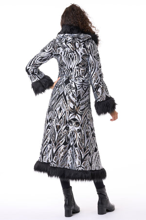 Deluxe Tamo Coat: Silver Phoenix Sequin + Black Faux Fur Trim