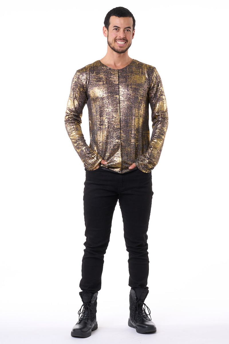 Antique Gold Knit Long Sleeve Men's Top