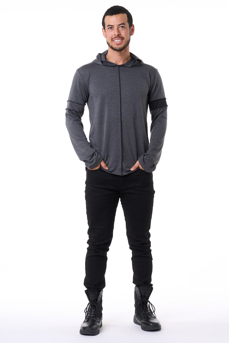 Grey - Black Trim Long Sleeve Men's Top