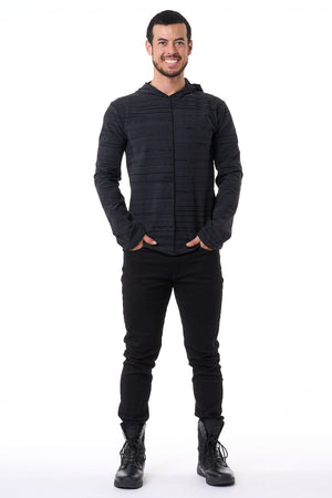 Black Pinstripe Long Sleeve Men's Top