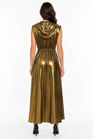 Gold Metallic Hooded Sleeveless Gemini Robe