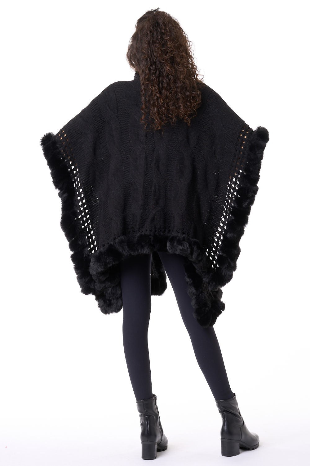 Black Knit Faux Fur Trim Wrap