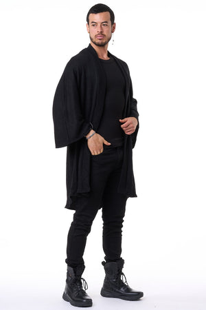 Black Waffle Knit Unisex Kimono