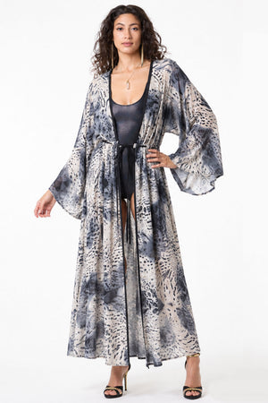 Blue Mixed Animal Print Gemini Robe