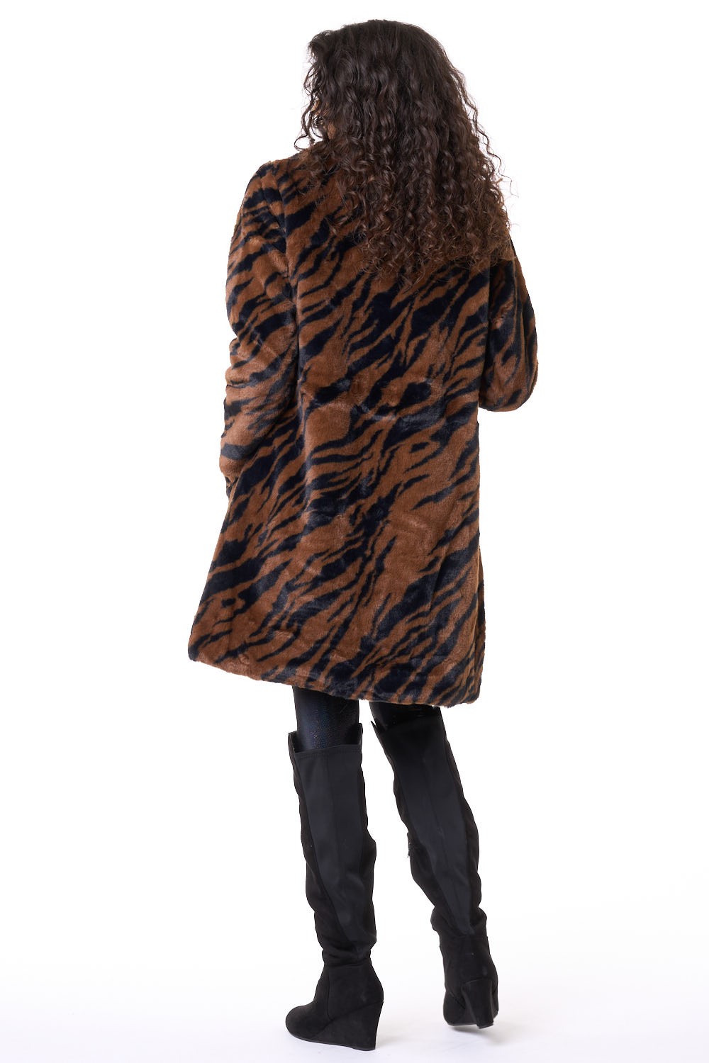 Brown Zebra Faux Fur Coat