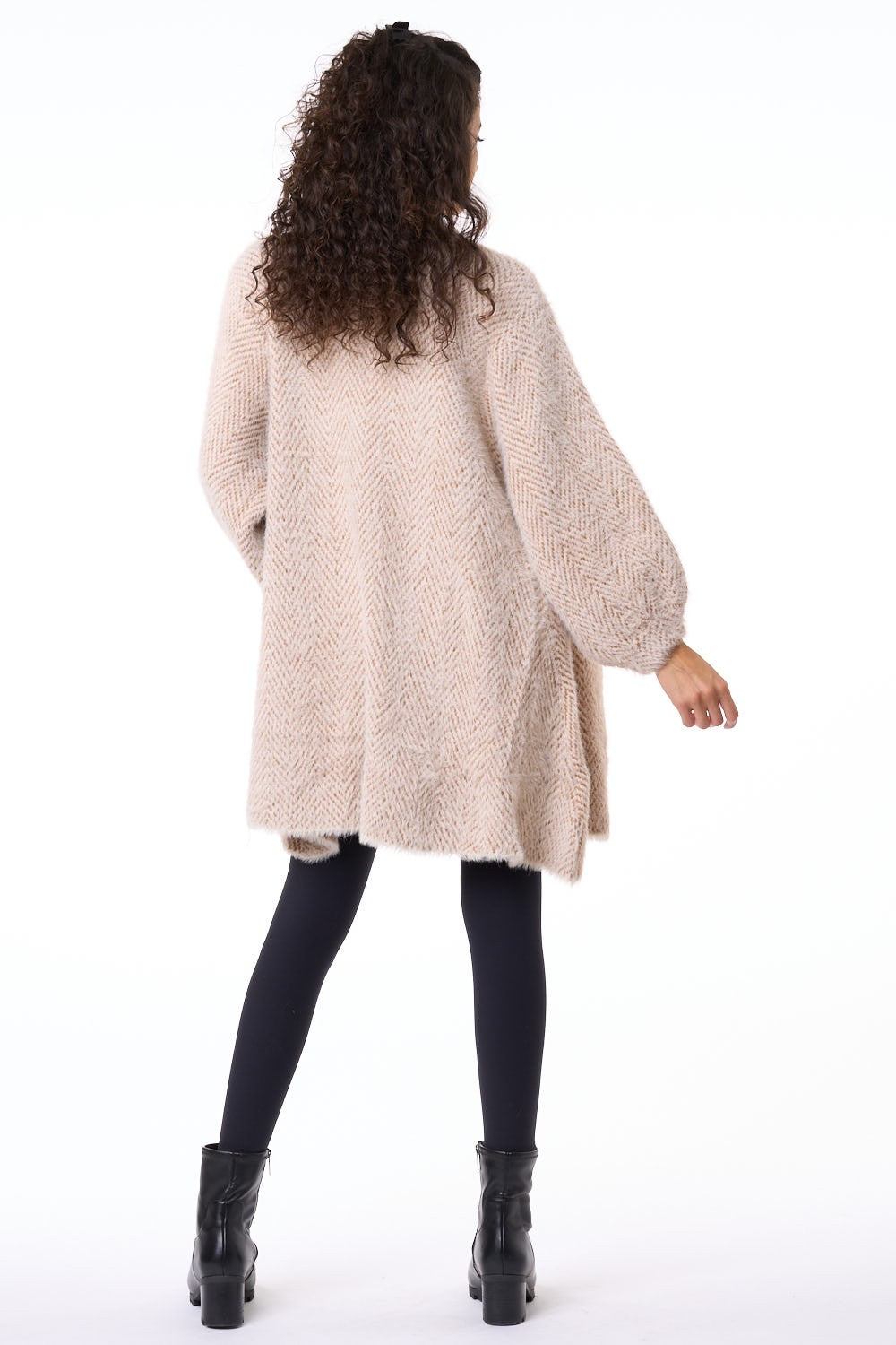 Cream and Tan Bubble Sleeve Sweater