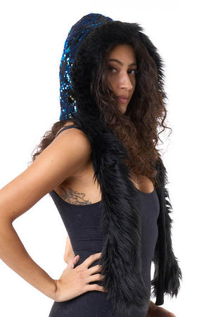 Deep Sea Black Faux Fur Hoodie