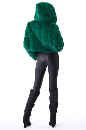 Green Faux Fur Cropped Jacket