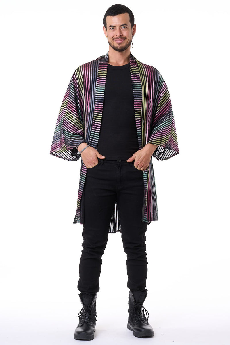 Green Multi Metallic Mesh Unisex Kimono