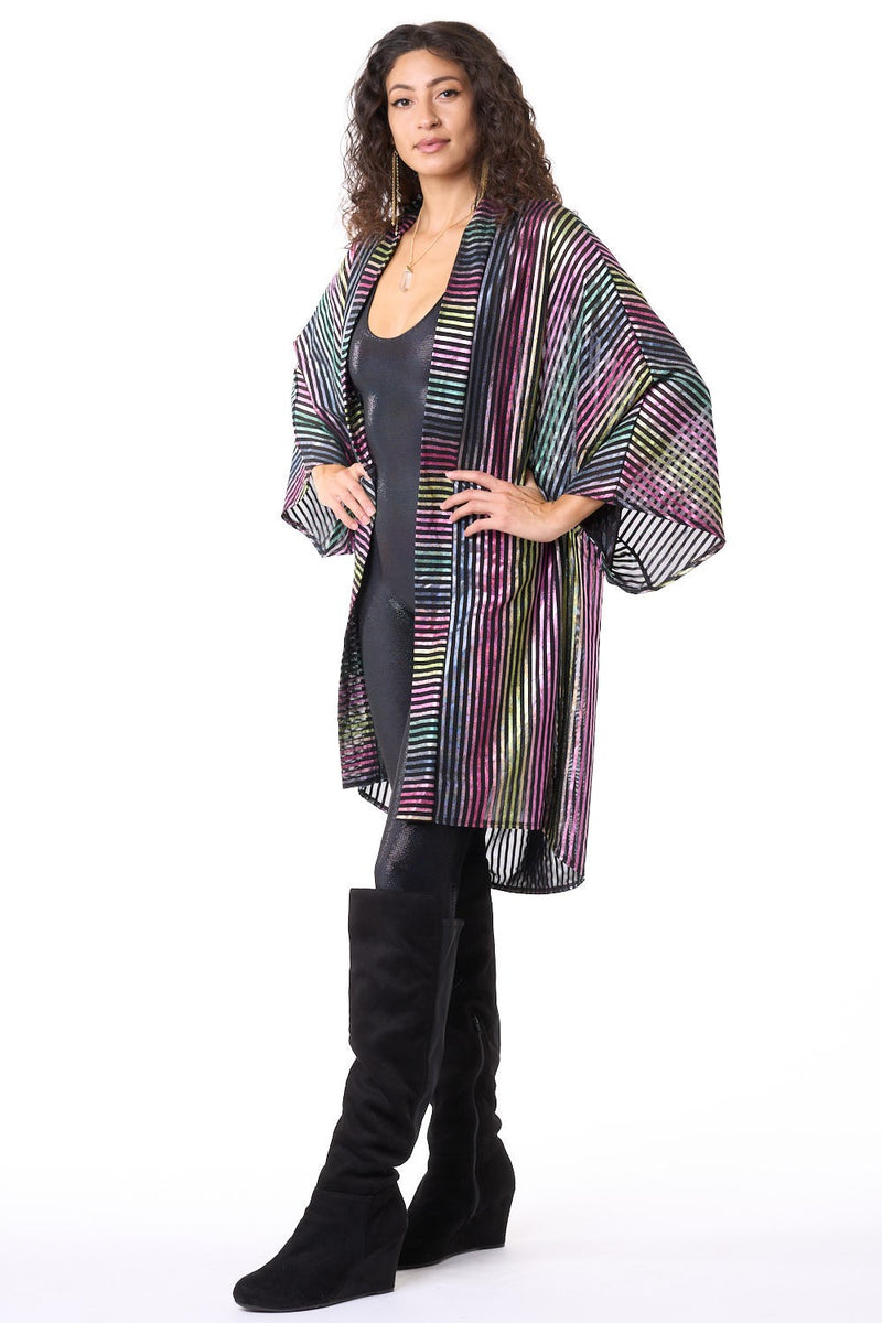 Green Multi Metallic Mesh Unisex Kimono