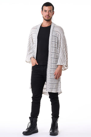 Grey & White Knit Unisex Kimono