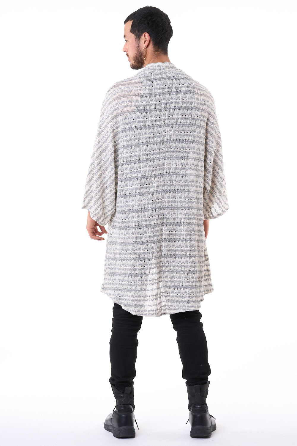 Grey & White Knit Unisex Kimono