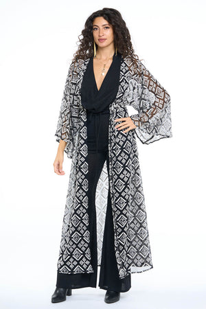 Black & Cream Diamond Lace Gemini Leisure Robe