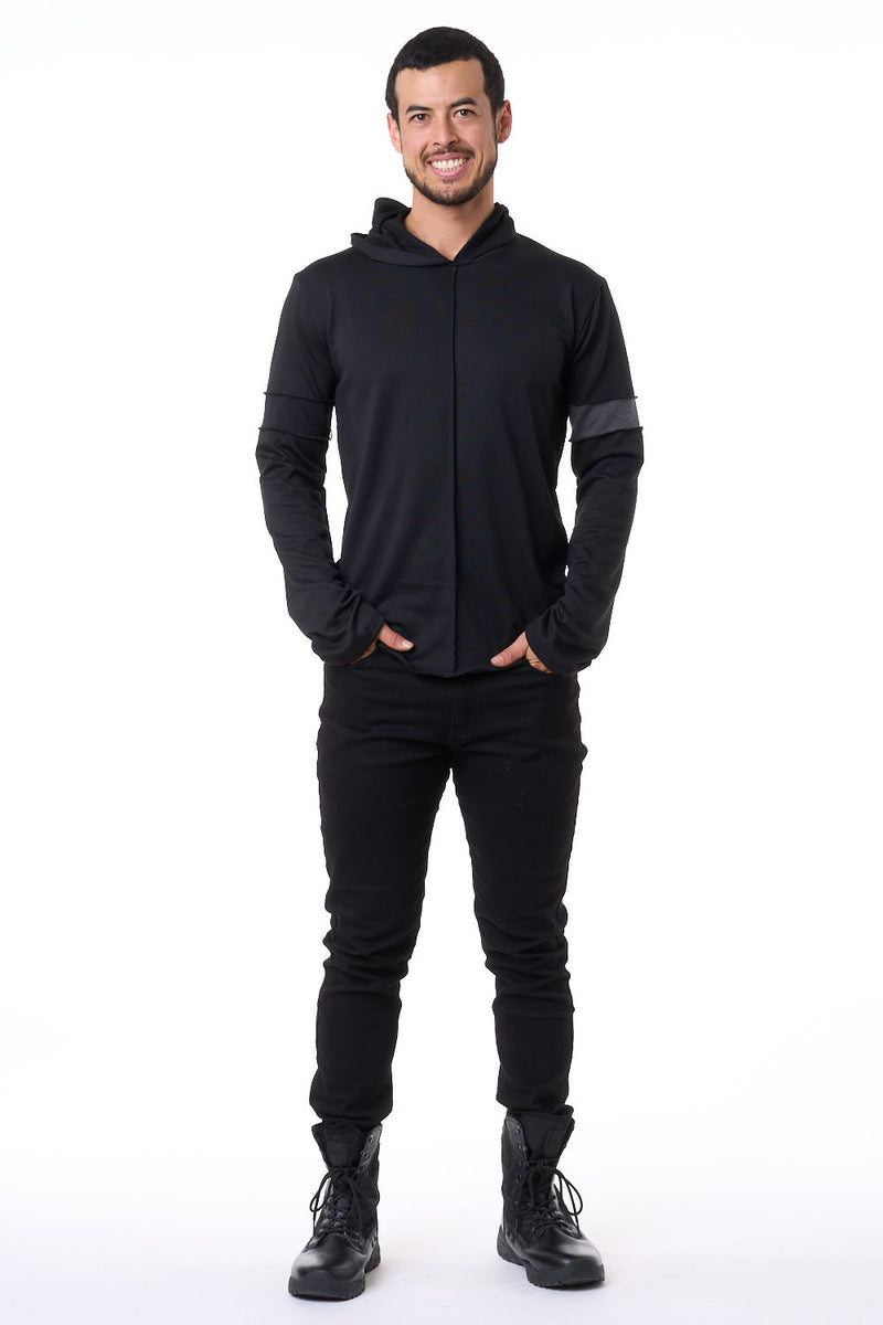 Black - Grey Trim Long Sleeve Men's Top