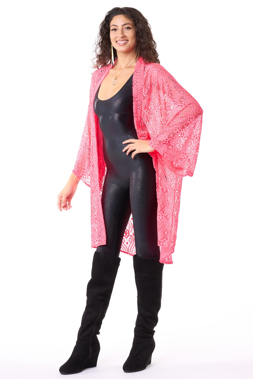 Neon Pink Paisley Lace Unisex Kimono