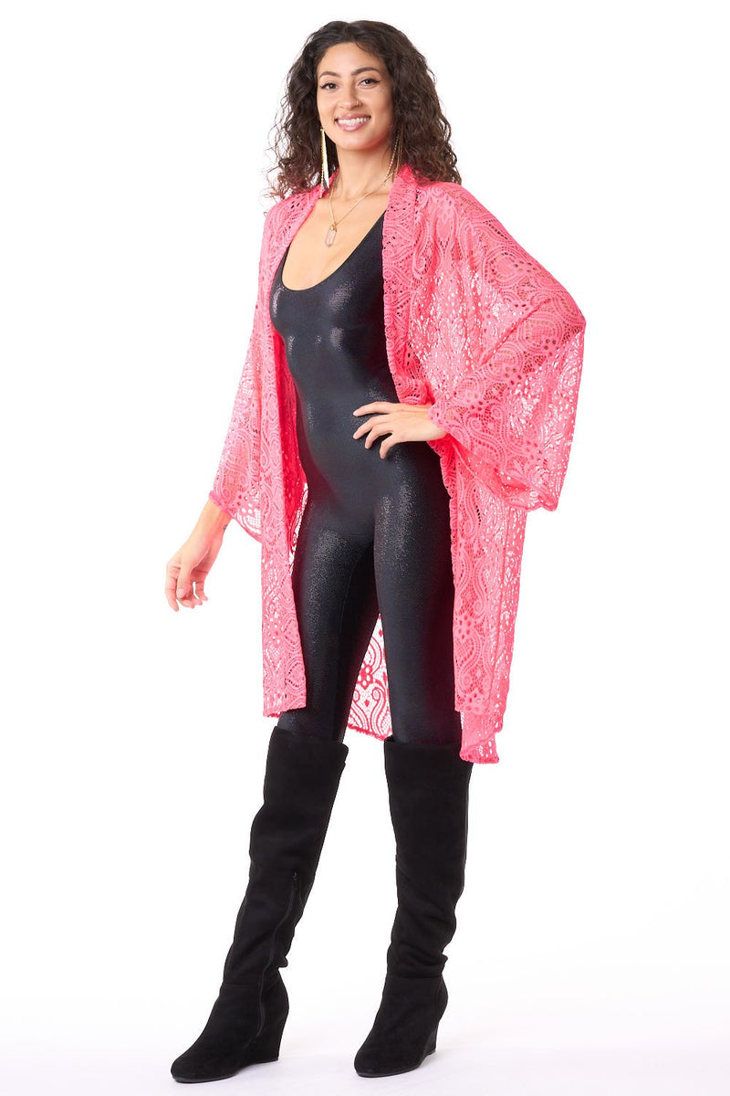 Neon Pink Paisley Lace Unisex Kimono