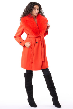 Orange Faux Fur Trench Coat