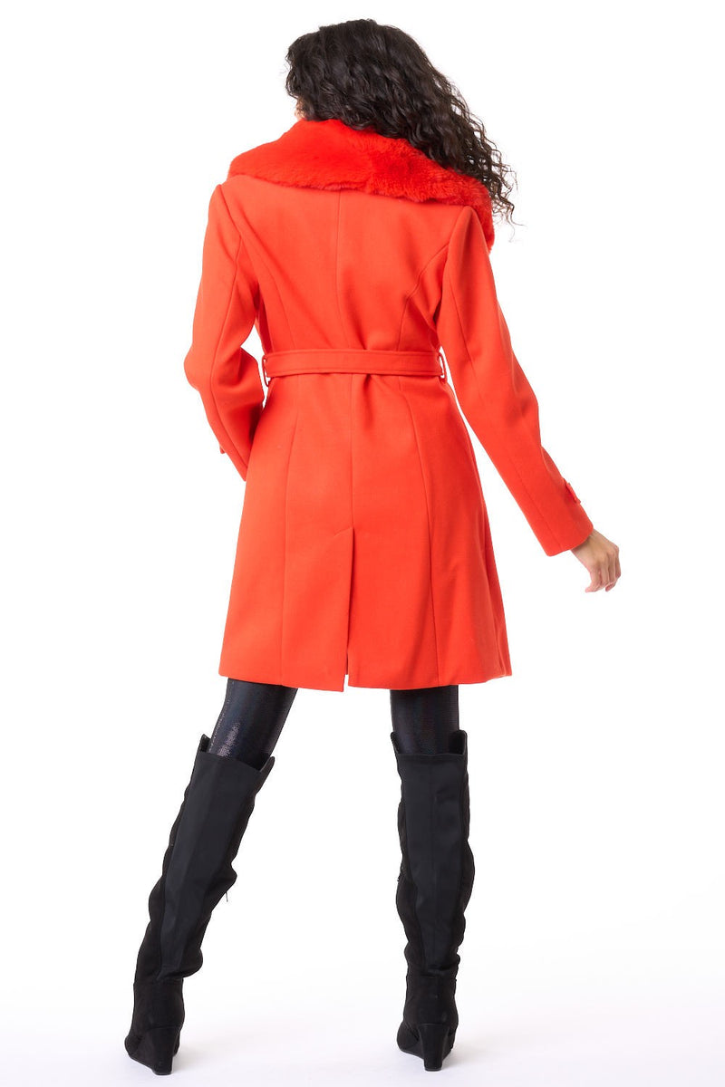 Orange Faux Fur Trench Coat