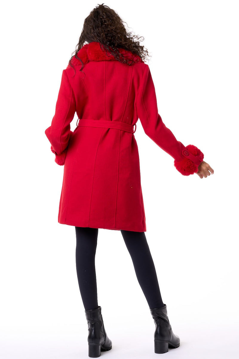 Red Faux Fur Trench Coat