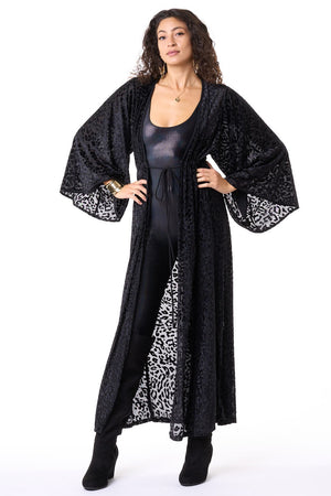 Black Cheetah Velvet Burnout Gemini Robe