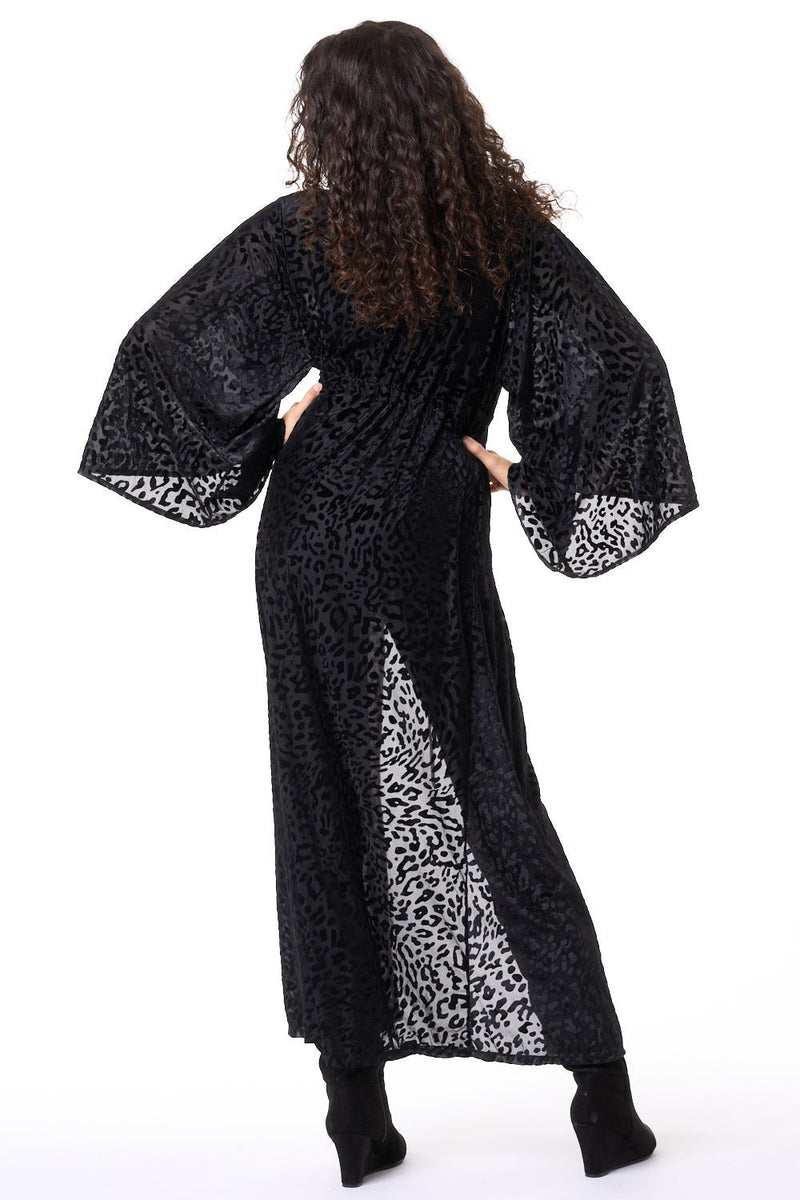 Black Cheetah Velvet Burnout Gemini Robe