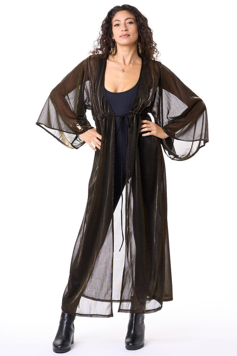 Black & Gold Shimmer Mesh Gemini Robe