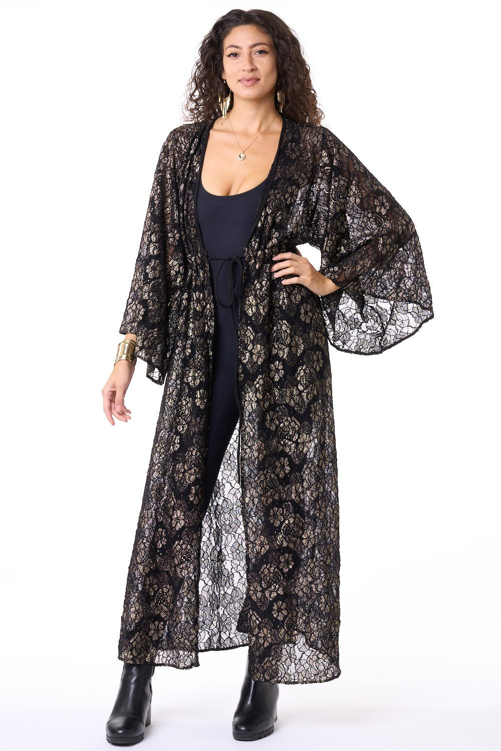 Metallic Gold Flower Lace Gemini Robe