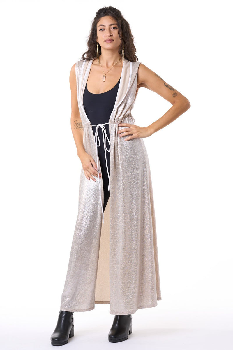 Champagne Shimmer Hooded Sleeveless Gemini Robe