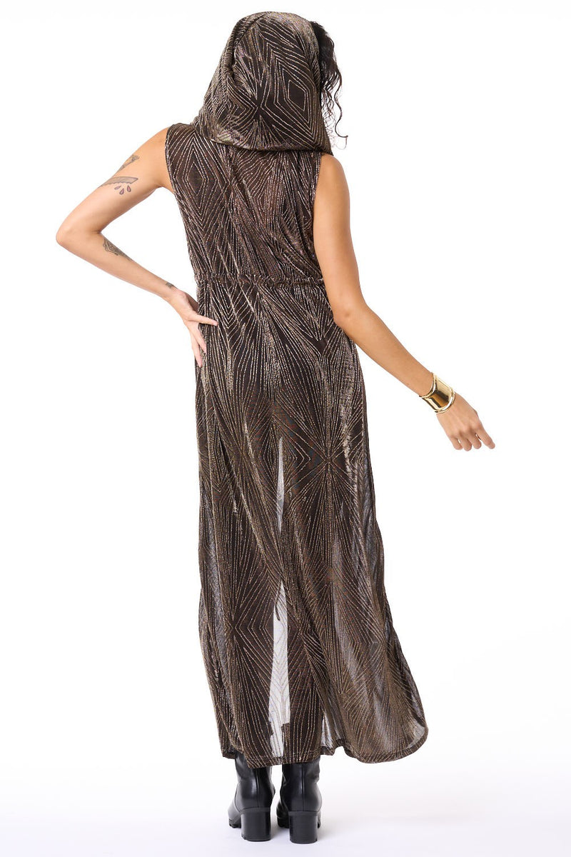 Gold Geometric Mesh Hooded Sleeveless Gemini Robe – Tamo Design