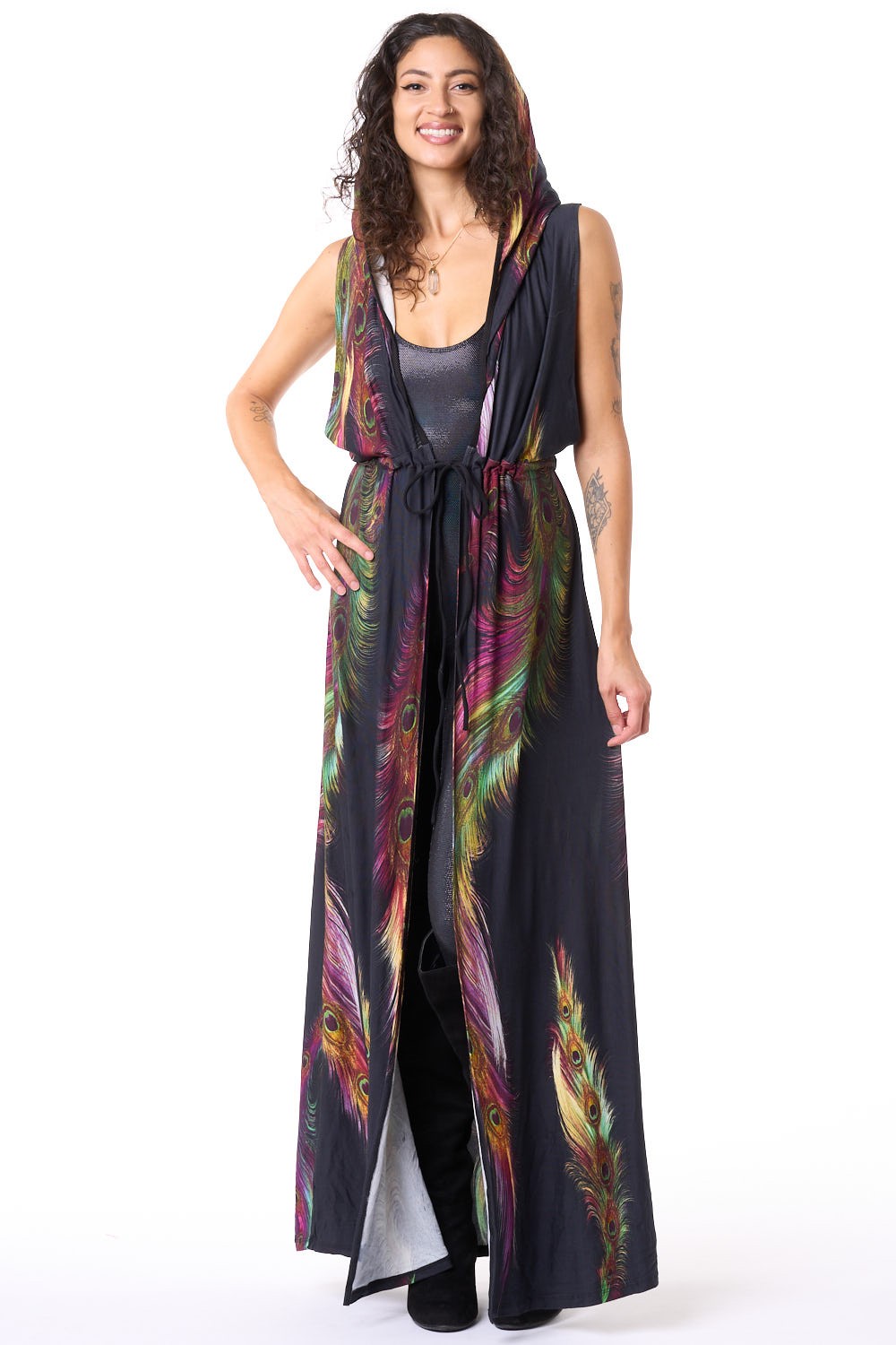 Peacock Feather Hooded Sleeveless Gemini Robe