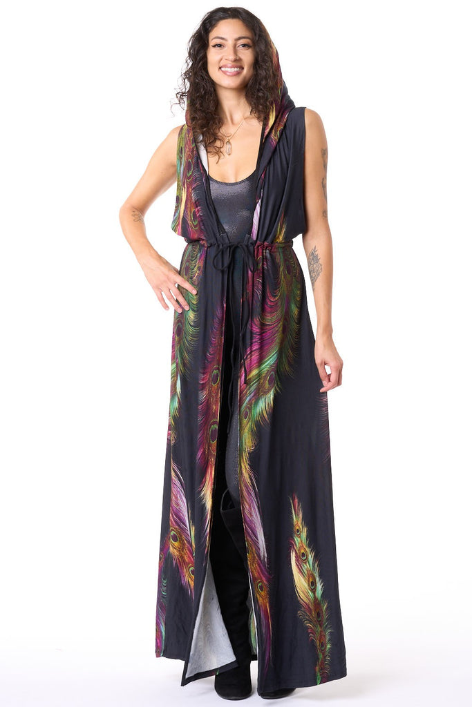 Peacock Feather Hooded Sleeveless Gemini Robe