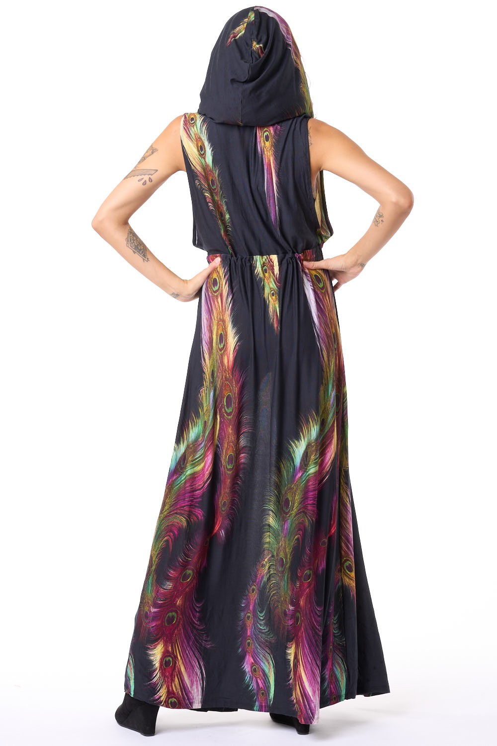 Peacock Feather Hooded Sleeveless Gemini Robe