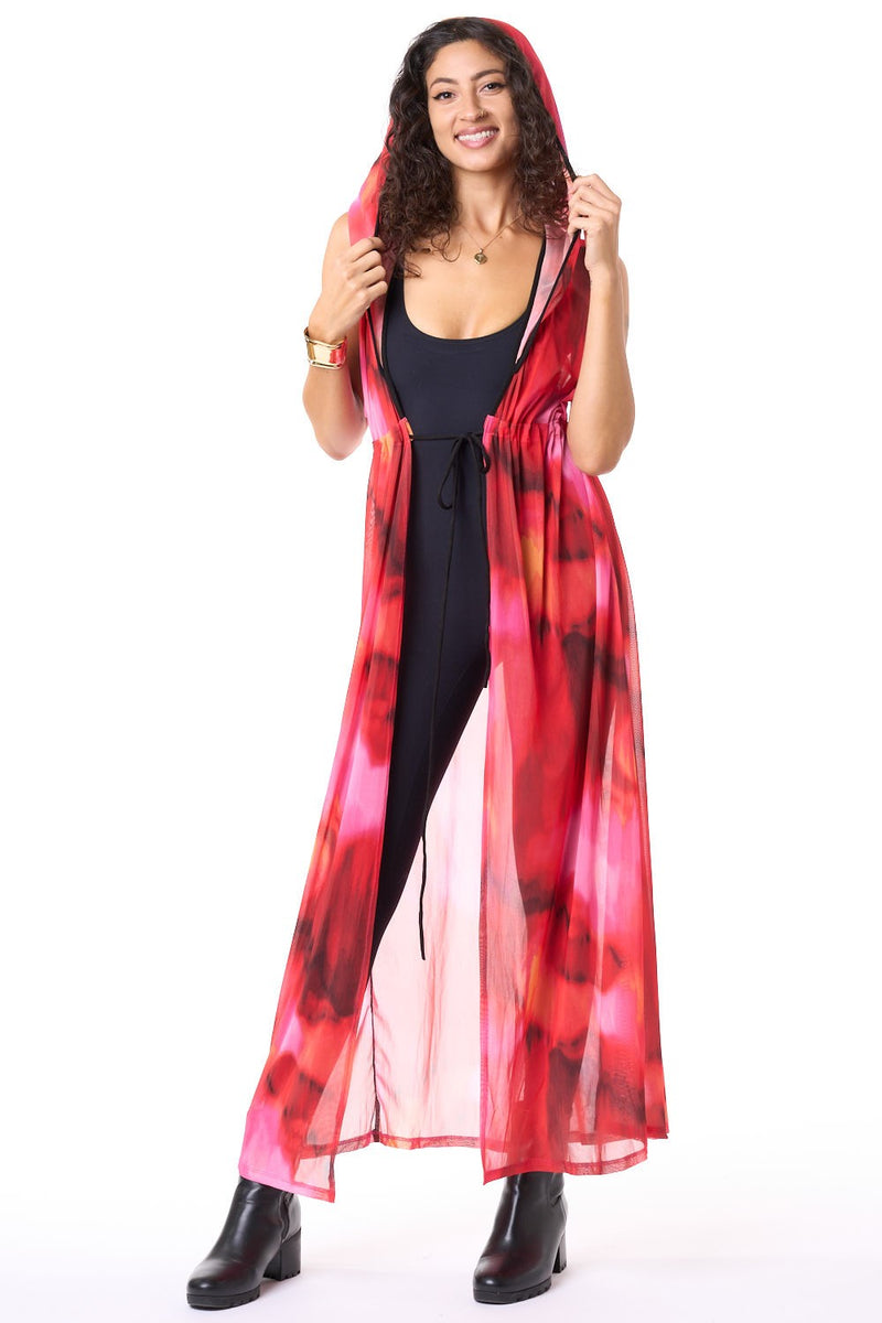 Pink Sunset Mesh Hooded Sleeveless Gemini Robe