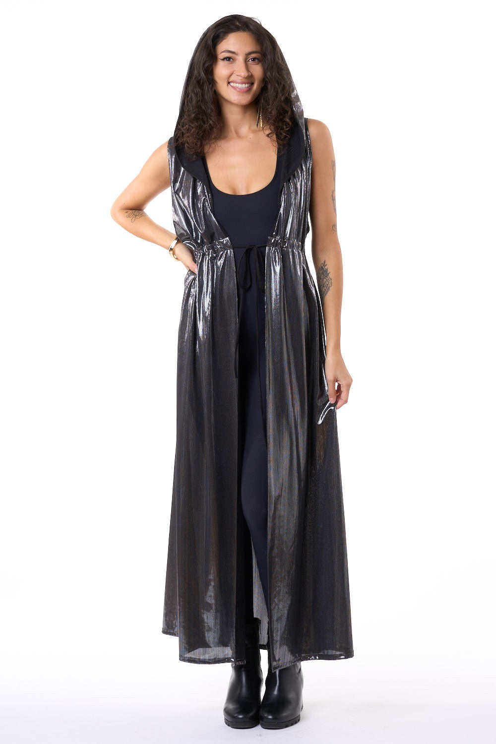 Silver Ribbed Hooded Sleeveless Gemini Robe