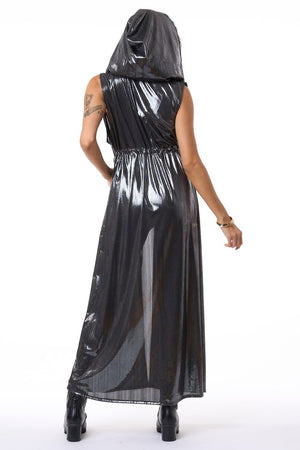 Silver Ribbed Hooded Sleeveless Gemini Robe