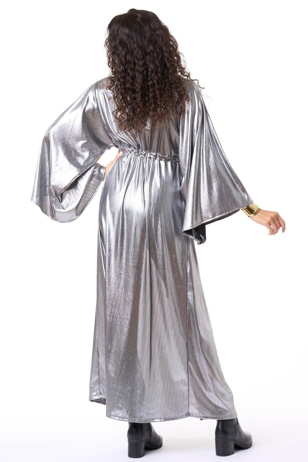 silver robe dress Metallic Silver Long Satin Robe Luxury Gifting XL / Gray