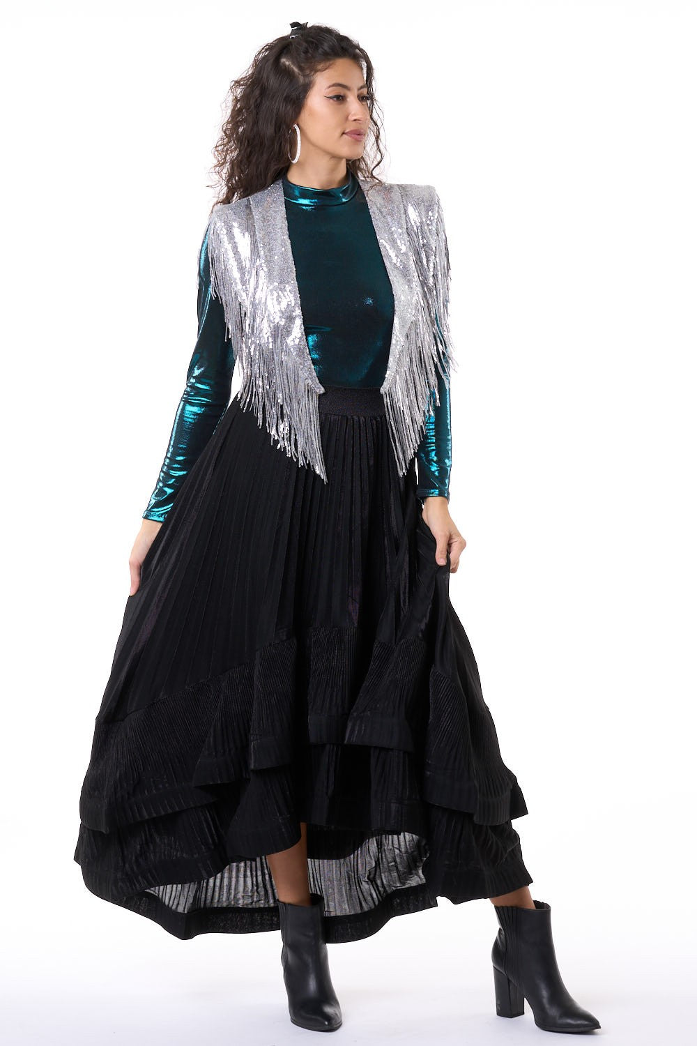 Silver Sequin Fringe Collar