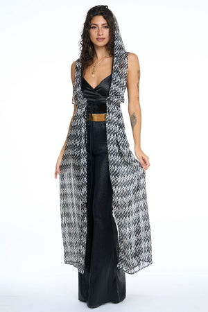 Black & White Mod Print Sleeveless Gemini Leisure Robe