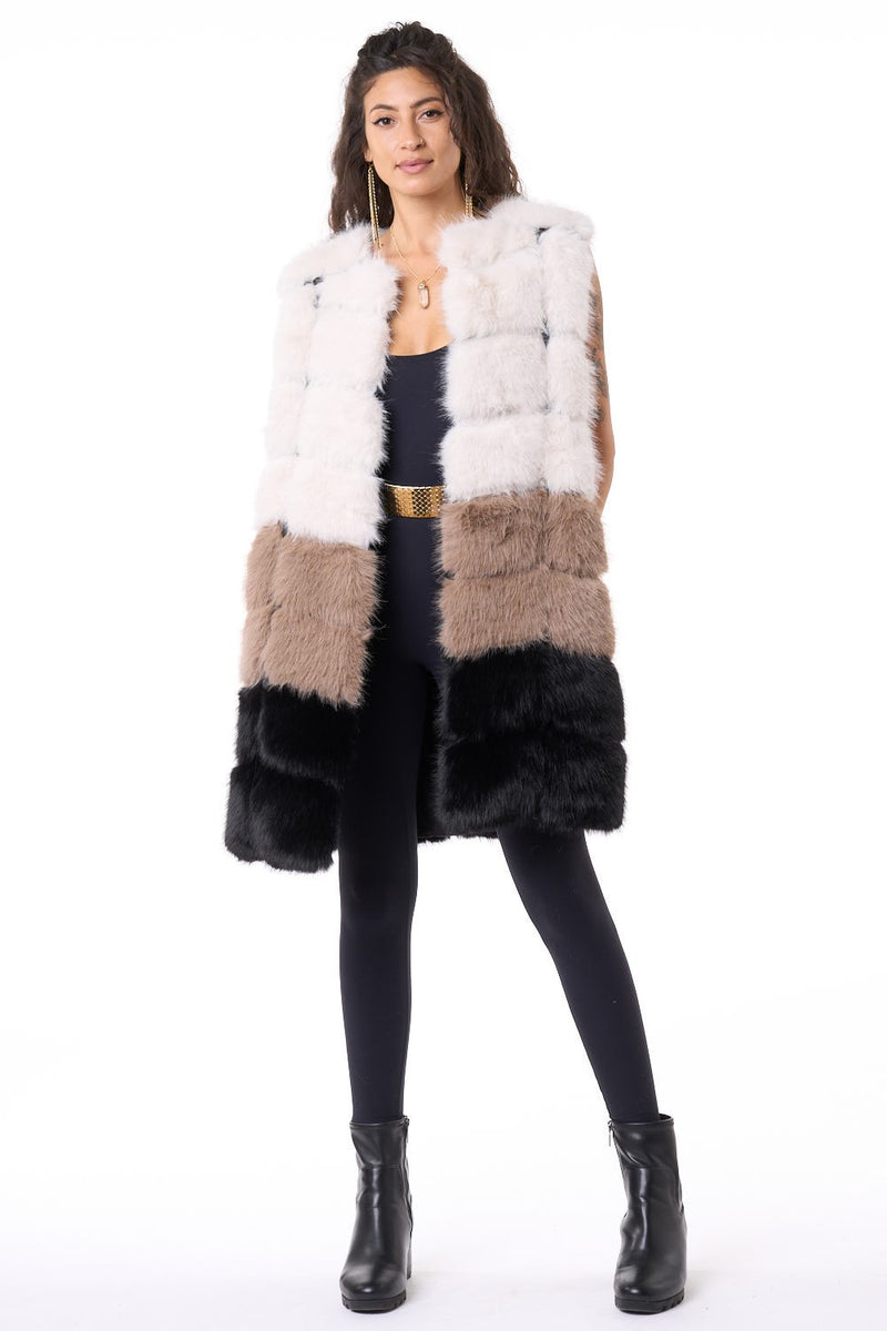 Tricolor Faux Fur Vest