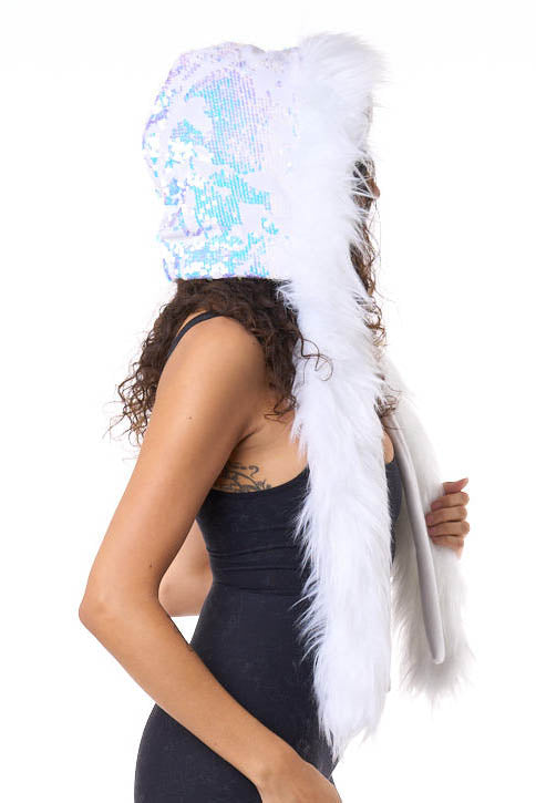 Unicorn Tears White Faux Fur Hoodie