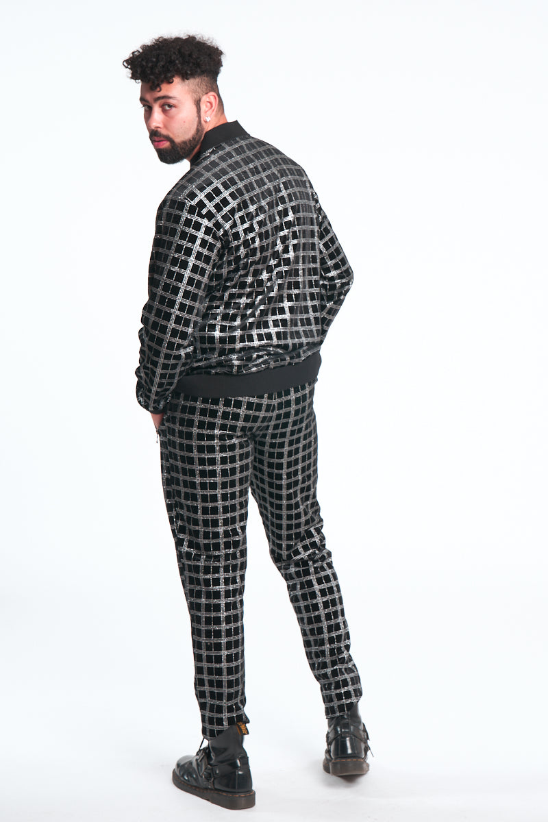 Silver Plaid Glitter Black Velour Track Suit – Tamo Design