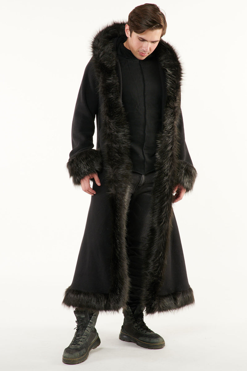 Classic Baron Coat: Black Coat + Black Faux Fur Trim – Tamo Design