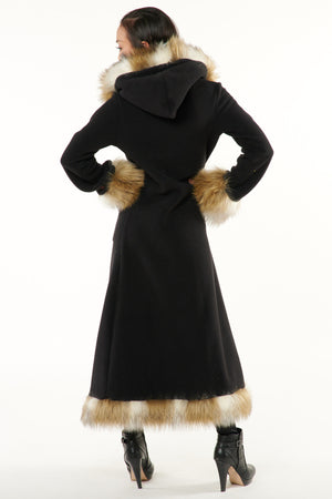 Classic Baroness Coat: Black Coat + Mongolian Faux Fur Trim