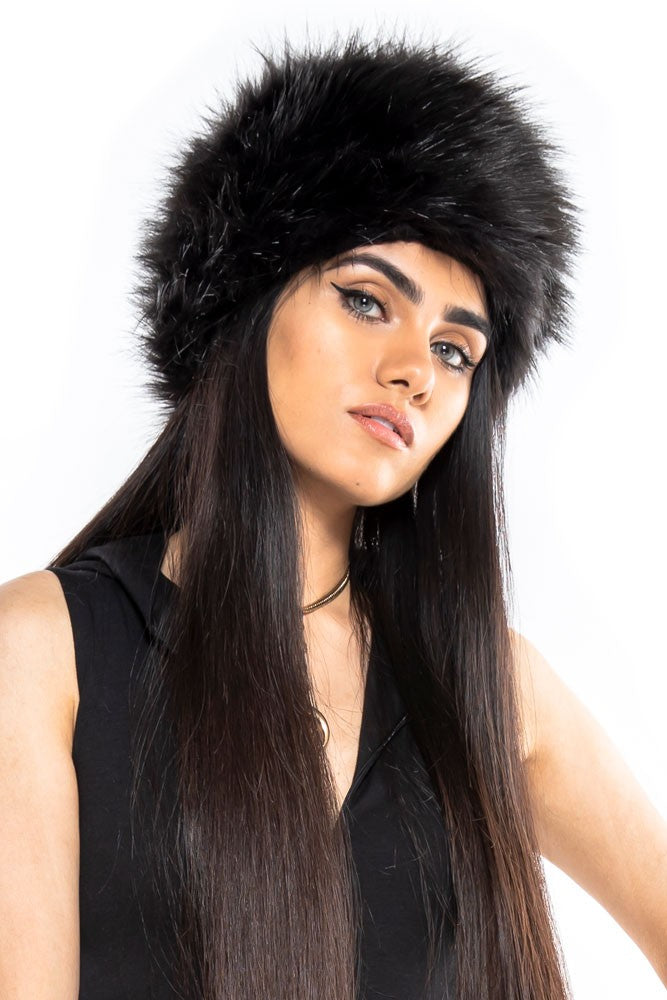 Black Faux Fur Babushka Hat