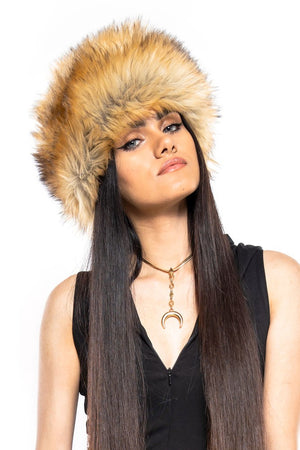 Brown Fox Fur Babushka Hat