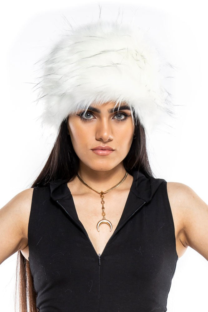 White Faux Fur Babushka Hat