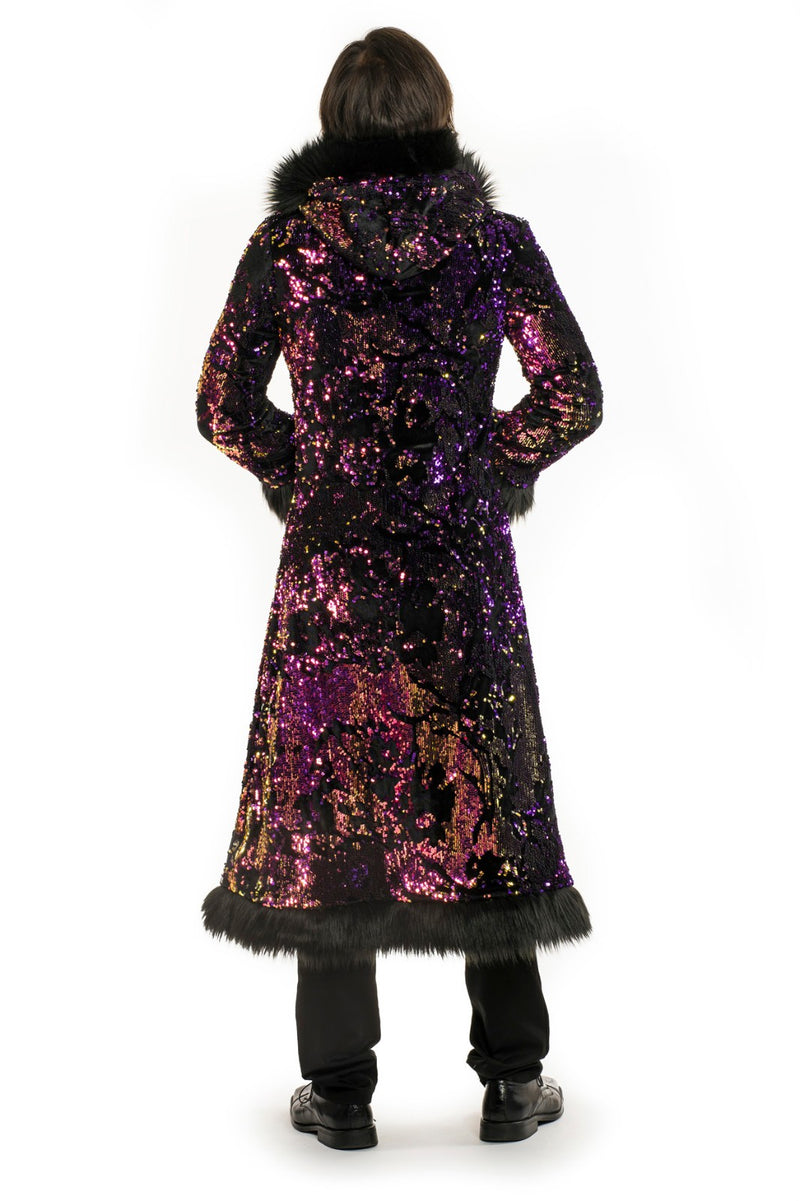 Deluxe Baron Coat: Purple Rain + Black Faux Fur Trim