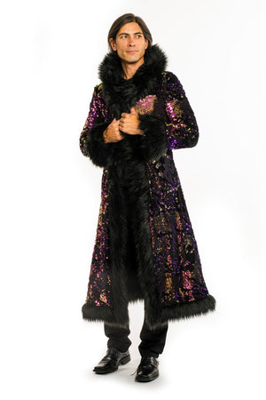 Deluxe Tamo Coat: Purple Rain + Black Faux Fur Trim