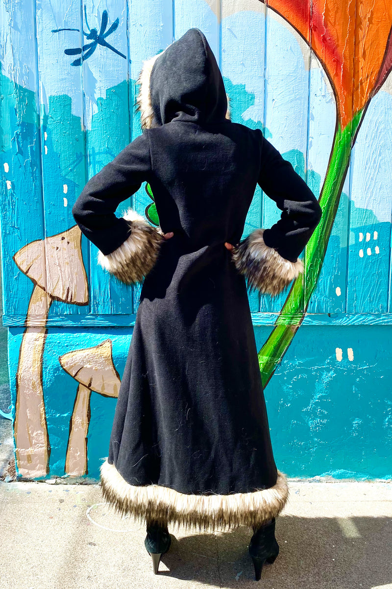 Classic Baroness Coat: Black Coat + Cream Minx Faux Fur Trim